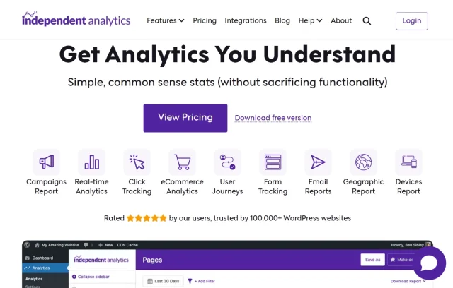 Independent analytics plugin screenshot