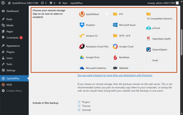 Remote storage options in UpdraftPlus