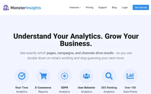 MonsterInsights analytics plugin homepage screenshot