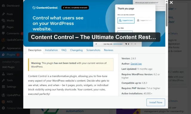 Screenshot of Content Control plugin installation pop up