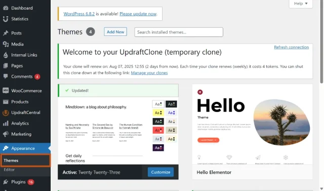 Screenshot of Themes directory in WordPress