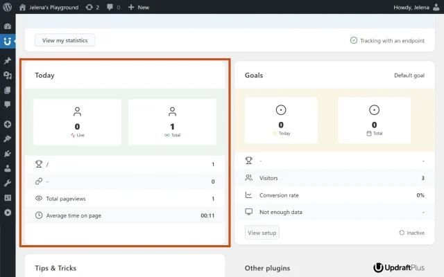 Screenshot of Burst statistics today's data view