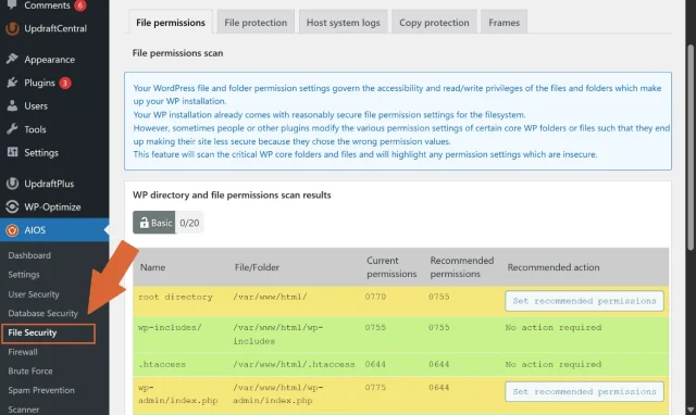 Screenshot of AIOS 'File Security' Tab