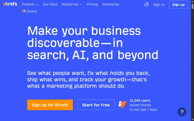 Screenshot of Ahrefs homepage