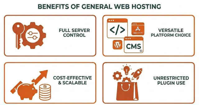 Infographic illustrating Benefits of General Web Hosting