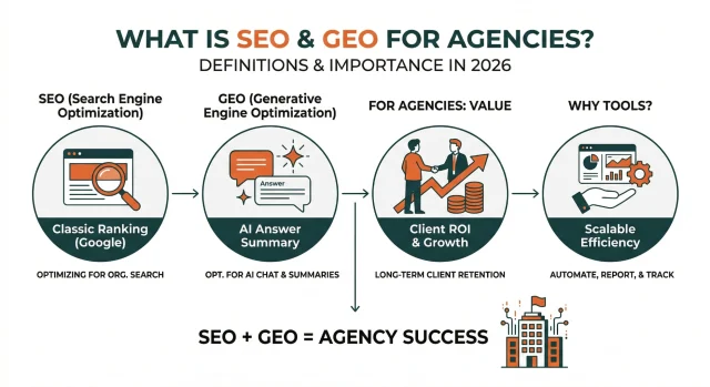 AI generated infographic Explaining SEO and GEO for agencies