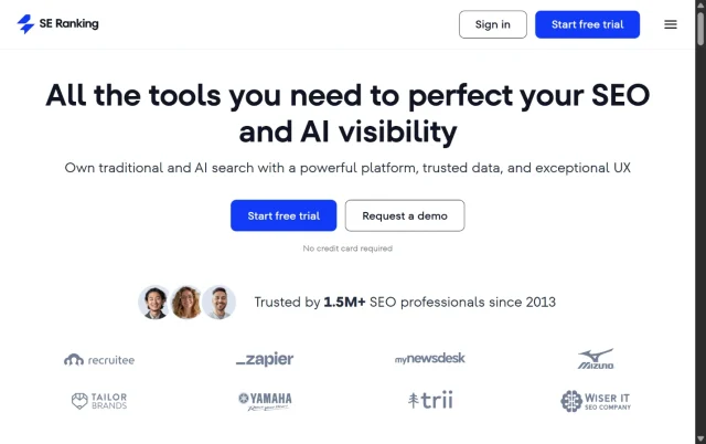 Screenshot of SE Ranking homepage