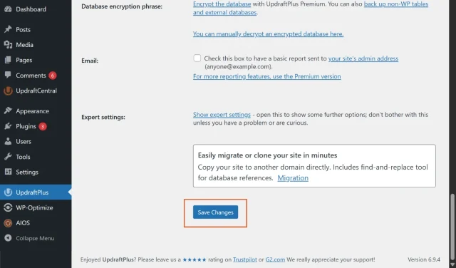 Screenshot of 'Save Changes' button