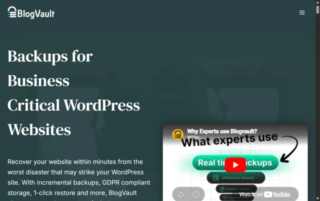 Screenshot of BlogVault homepage