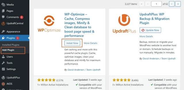 Screenshot of WP Optimize in WordPress plugin directory