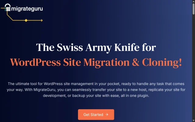 Screenshot of Migrateguru homepage