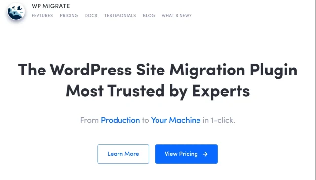Screenshot of WP migrate homepage