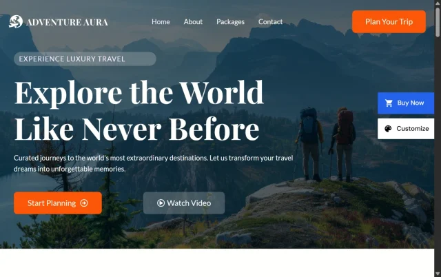 Screenshot of Astra Travel theme homepage