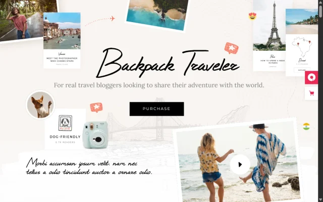 Screenshot of Backpack traveller theme homepage