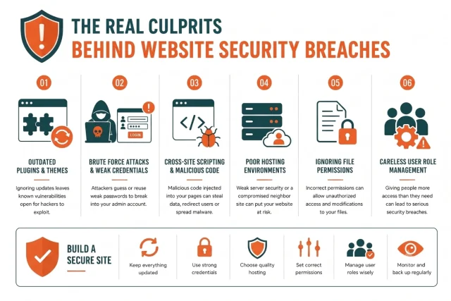Infographic illustrating Culprits behind website breaches