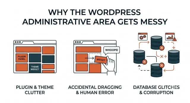 Infographic describing why WordPress dashboard might get messy