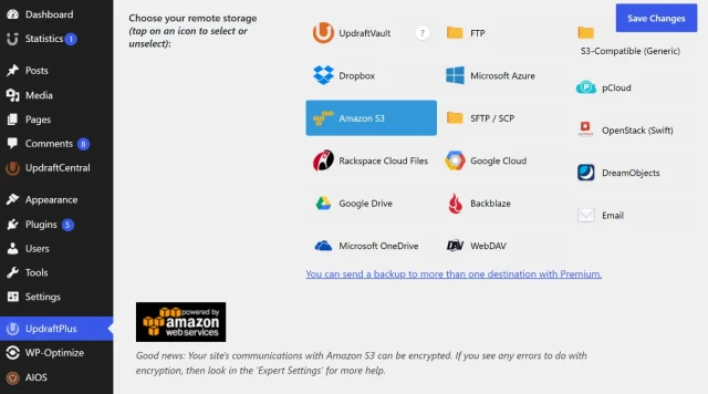 Screenshot showing how to select amazon s3 from the cloud options