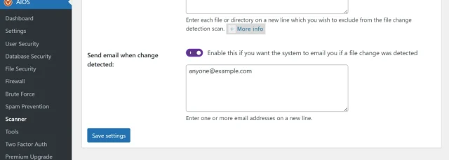 Screenshot of save changes section