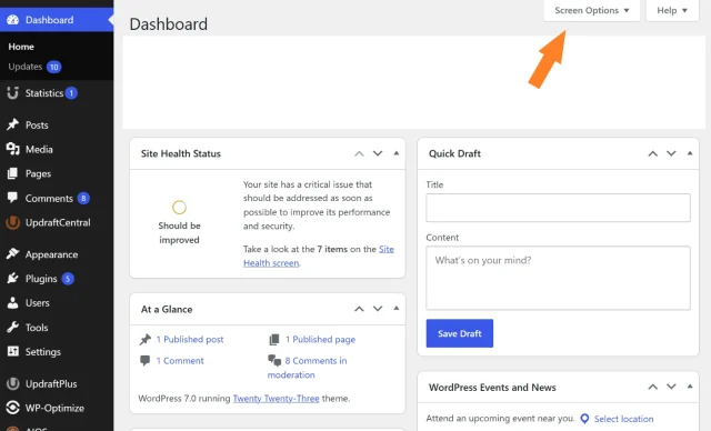 Screenshot of the WordPress dashboard