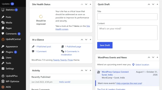 Screenshot of the Default WordPress layout