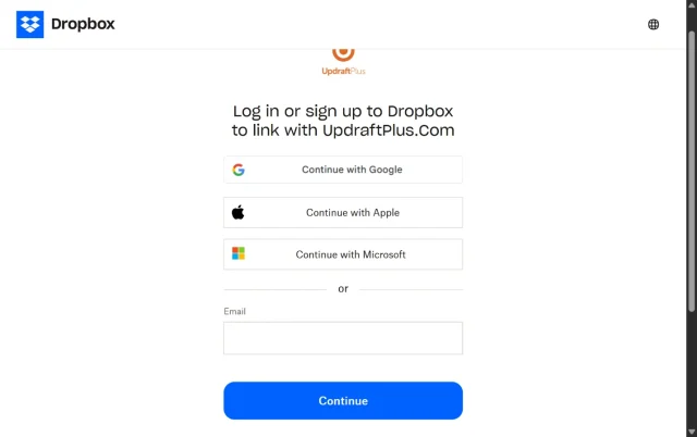 Screenshot of Dropbox Sign Up window