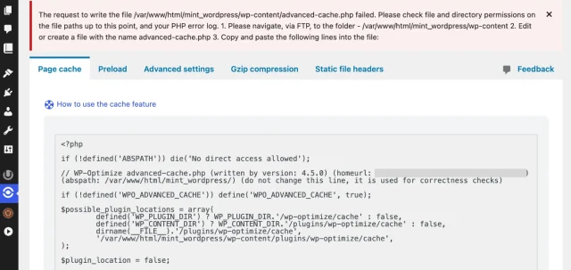 Screenshot of 'Request to write cache failed' error