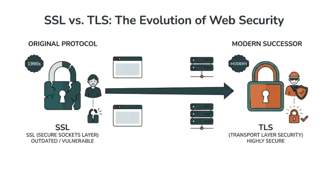 Infographic illustrating the difference between SSL and TLS