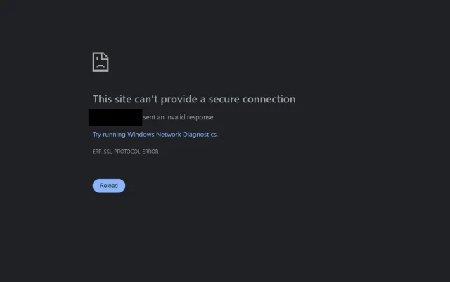 Screenshot of a site that cant provide a secure connection