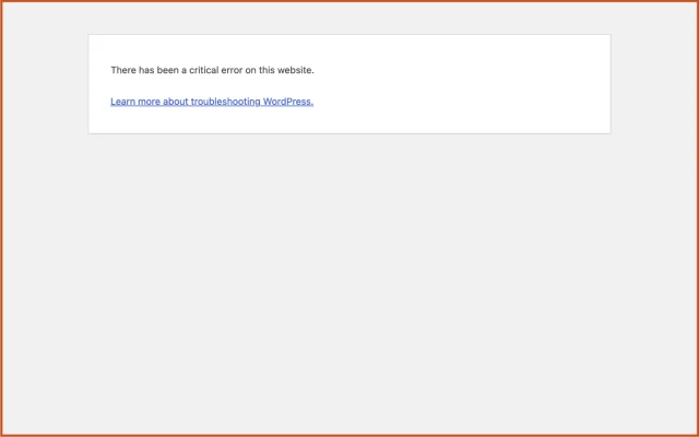 Screenshot of a WordPress page displaying a critical error message