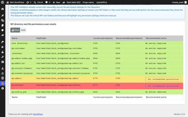 Screenshot of the AIOS File permissions page