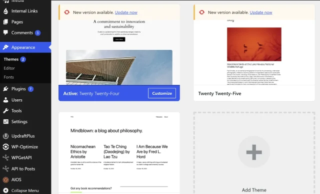 Screenshot of the WordPress themes page