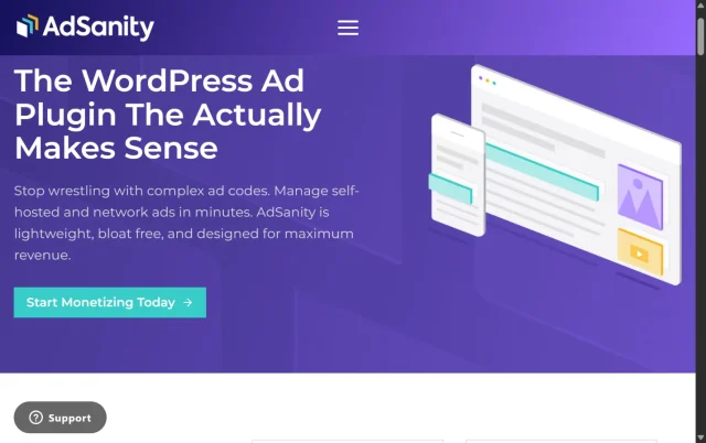 Screenshot of the AdSanity plugin homepage