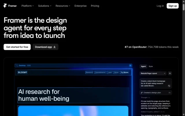 Screenshot of the Framer AI Builder homepage