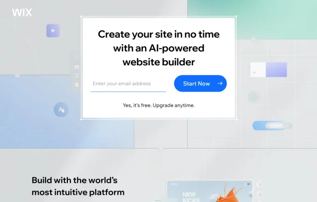 Screenshot of the WIX AI builder homepage