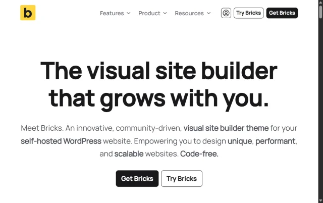 Screenshot of the Bricks builder plugin homepage