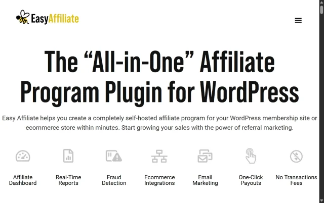 Screenshot of the EasyAffiliate plugin homepage