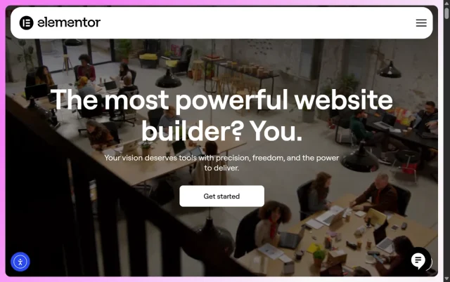 Screenshot of the Elementor builder homepage
