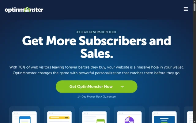 Screenshot of the OptinMonster plugin homepage