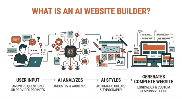 Illustrated infographic describing what is an AI website builder